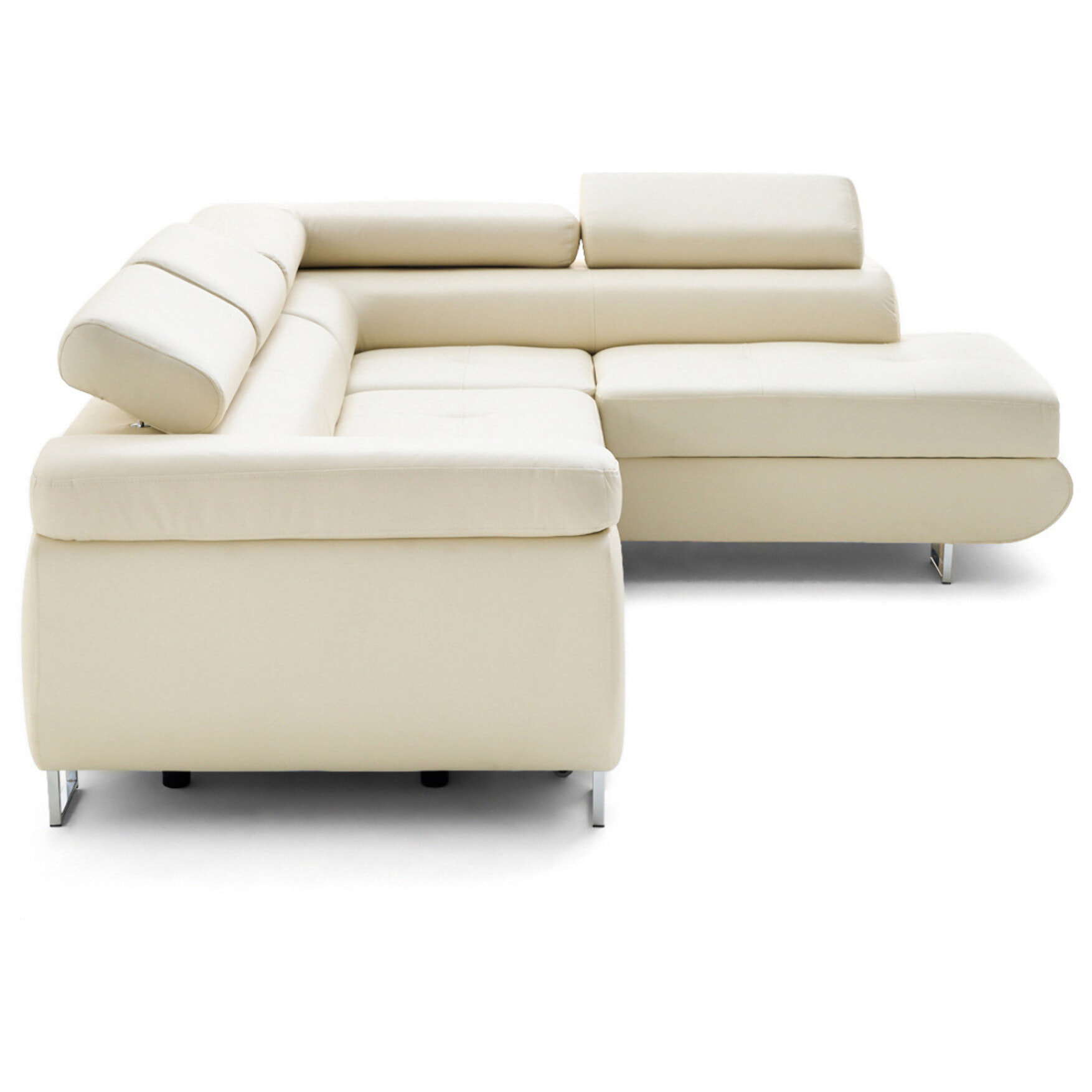 Zaria - canapé d'angle droit 5 places convertible avec coffre et têtières en simili - Beige