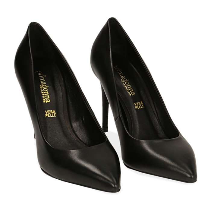 Décolleté nere in pelle di vitello, tacco 9 cm