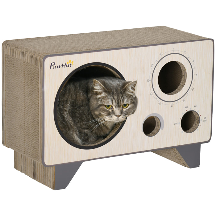 Niche grattoir pour chat 2 en 1 - design radio transistor vintage - carton ondulé