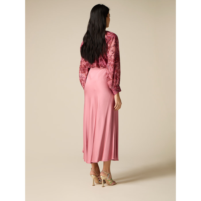 Oltre - Gonna in raso di viscosa - Rosa