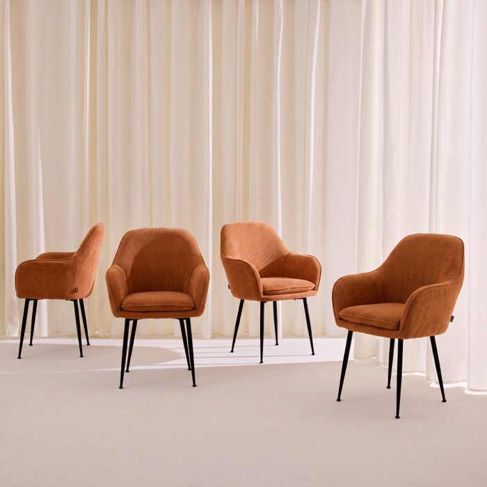 Fauteuil velours côtelé et pieds métal (lot de 4) SHELLA