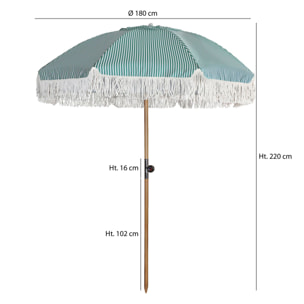 PARASOL EN POLYESTER RAYURE VERT  AVEC FRANGE DIAM 180CM PLAYA