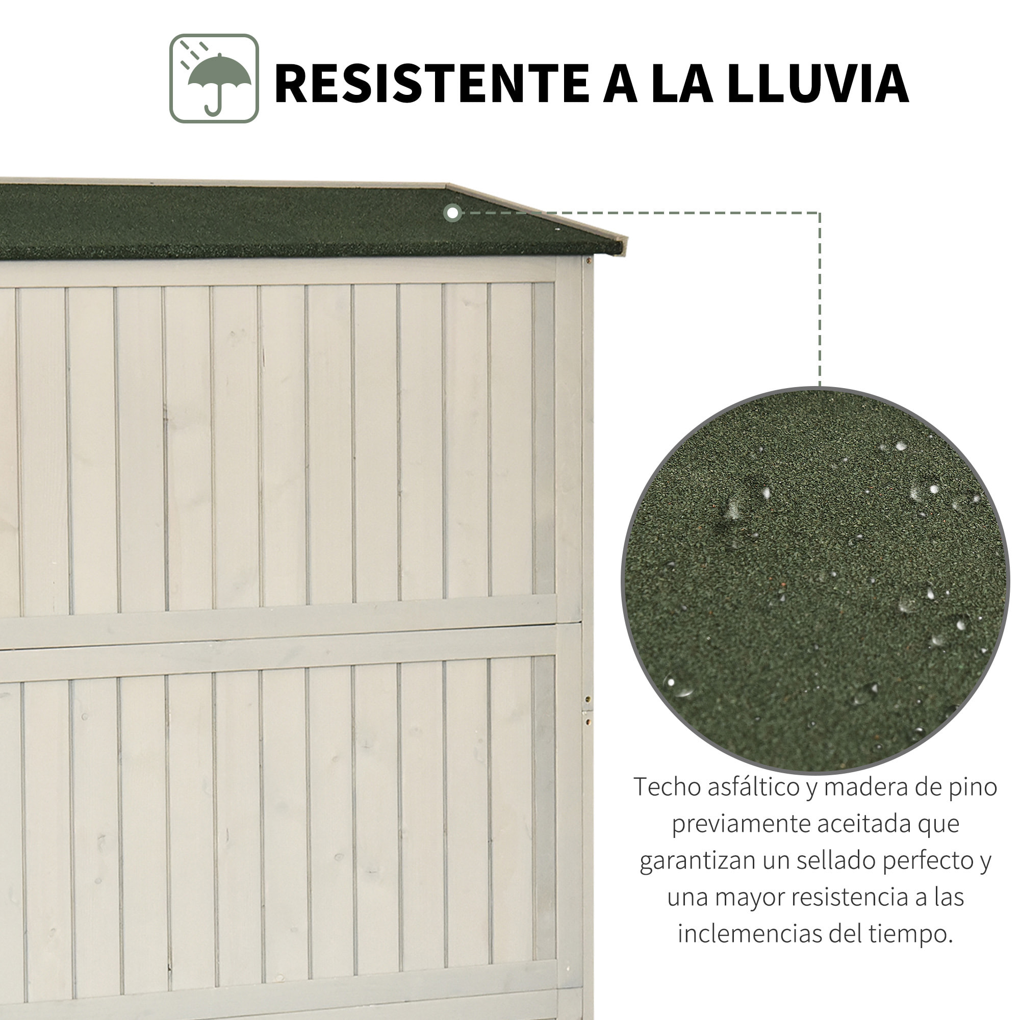 Cobertizo de Madera Caseta Exterior Armario Herramientas de Jardinería Doble Puertas Techo Impermeable Compartimientos de Diferentes Tamaños 127.5x50x164cm Madera Maciza