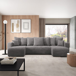 GLORIA - Canapé panoramique 6 places en tissu gris foncé