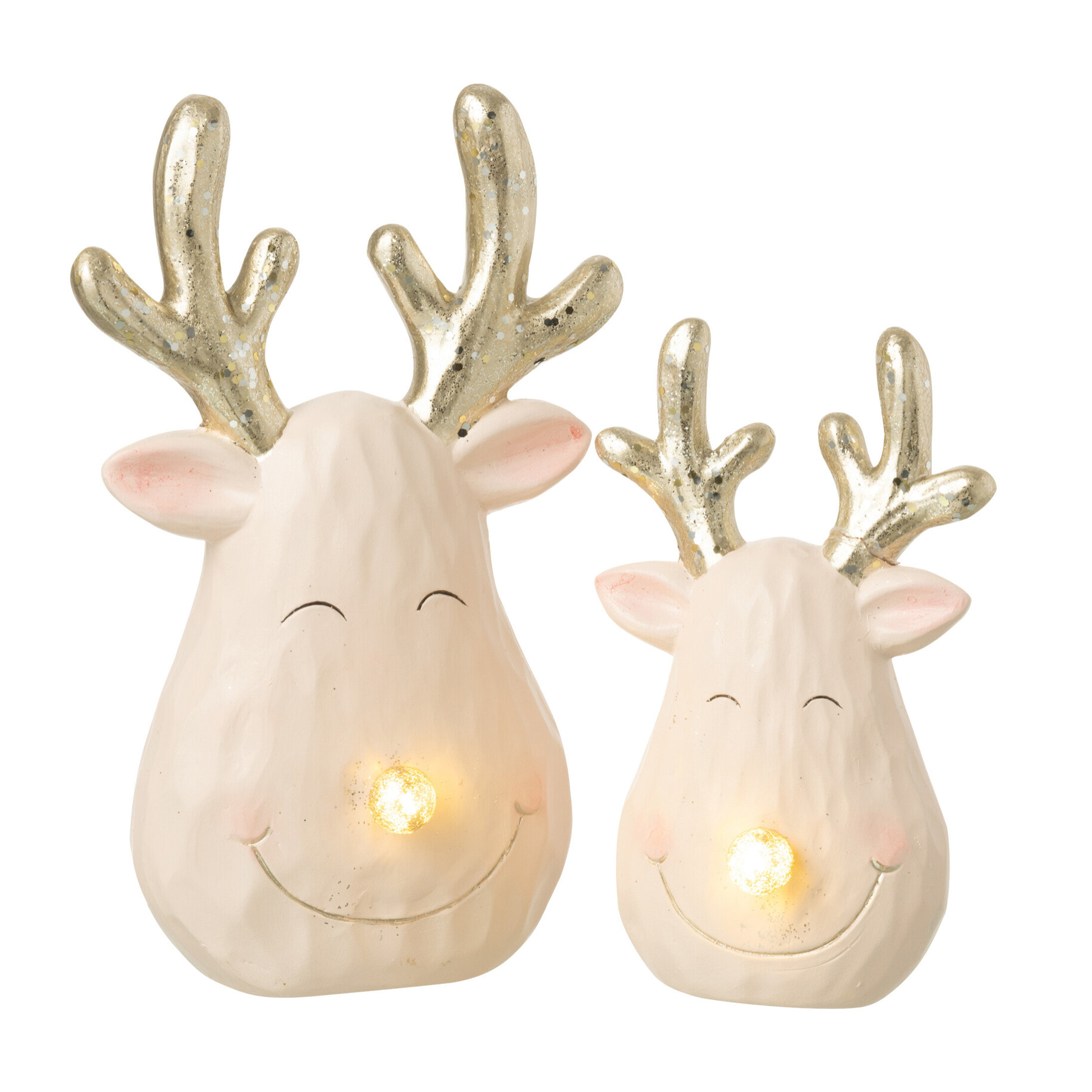 J-Line figurine Tête de Renne - céramique - mix - large - 2 pièces - lumières LED