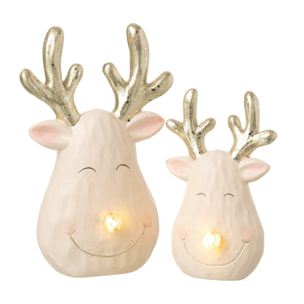 J-Line figurine Tête de Renne - céramique - mix - large - 2 pièces - lumières LED