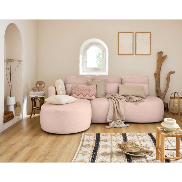 Mahina - canapé d'angle gauche - 4 places - convertible avec coffre - en tissu bouclette - Rose