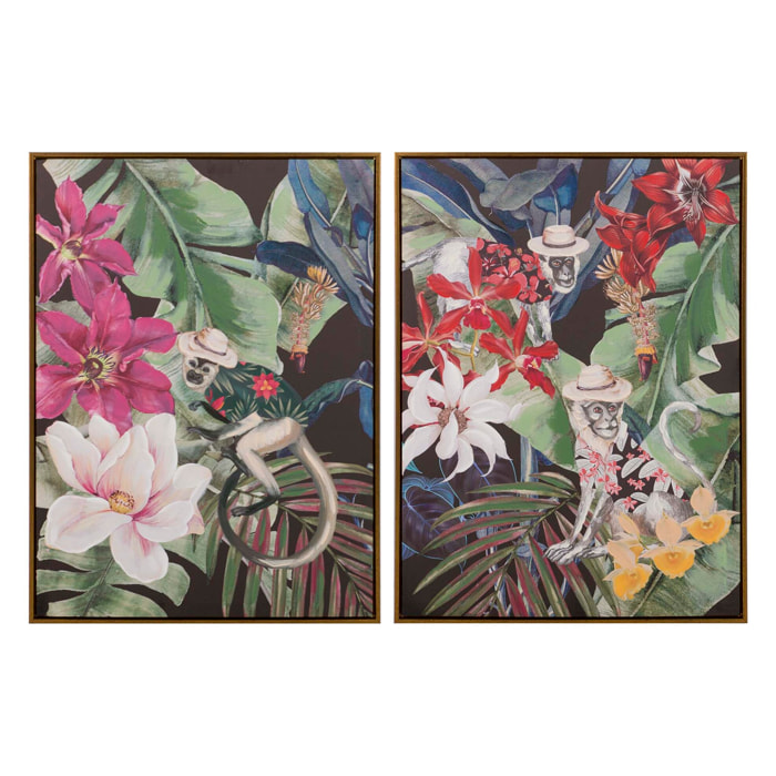 Set 2 Cuadros Macacos Con Marco Dorado 60x4x80 Cm