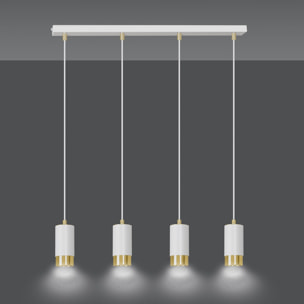 Lampada a sospensione Fumiko in acciaio bianco e oro