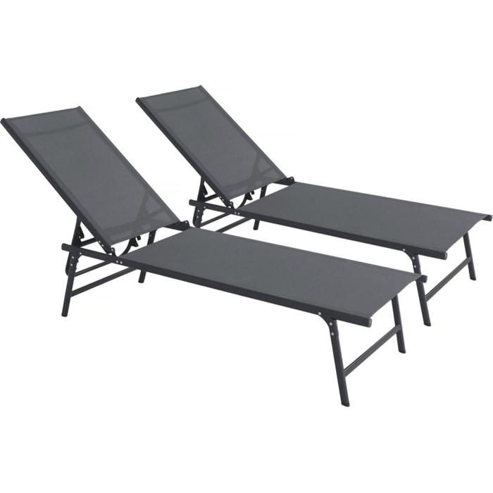 Lot de 2 bains de soleil en métal "Sublima" - 180 x 54 x 104 cm - Anthracite