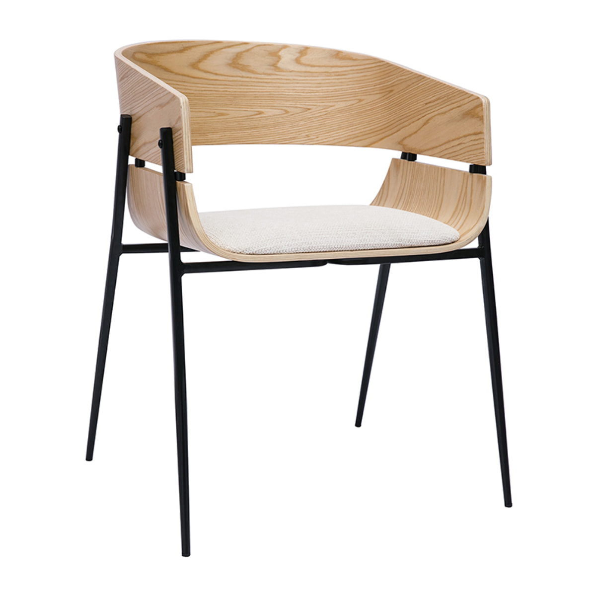 Chaise design bois clair et tissu chenille beige WESS