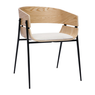 Chaise design bois clair et tissu chenille beige WESS