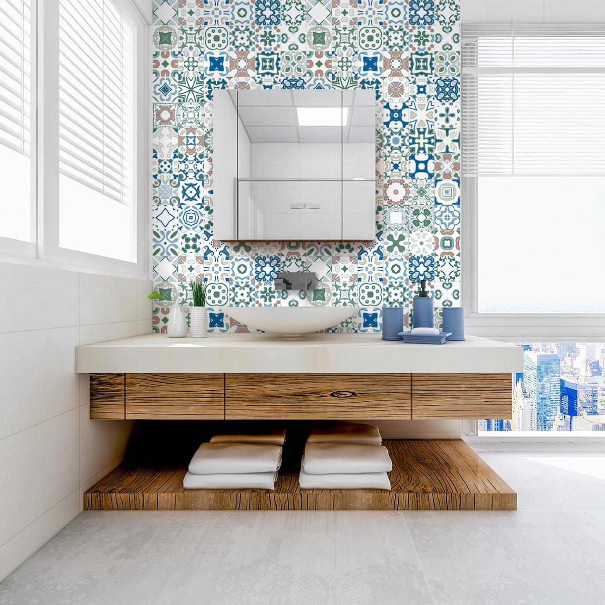 Stickers muraux - Sticker Mural Carrelage adhésif Cuisine Salle de Bain - 24 STICKERS CARRELAGES AZULEJOS IRINA