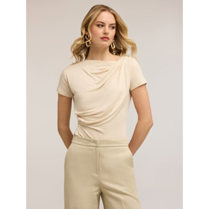 Motivi - T-shirt in jersey con drappeggio - Beige