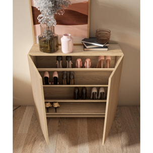 Zapatero Hanko melamina roble dorado puertas impresión vallado 90x90x27cm