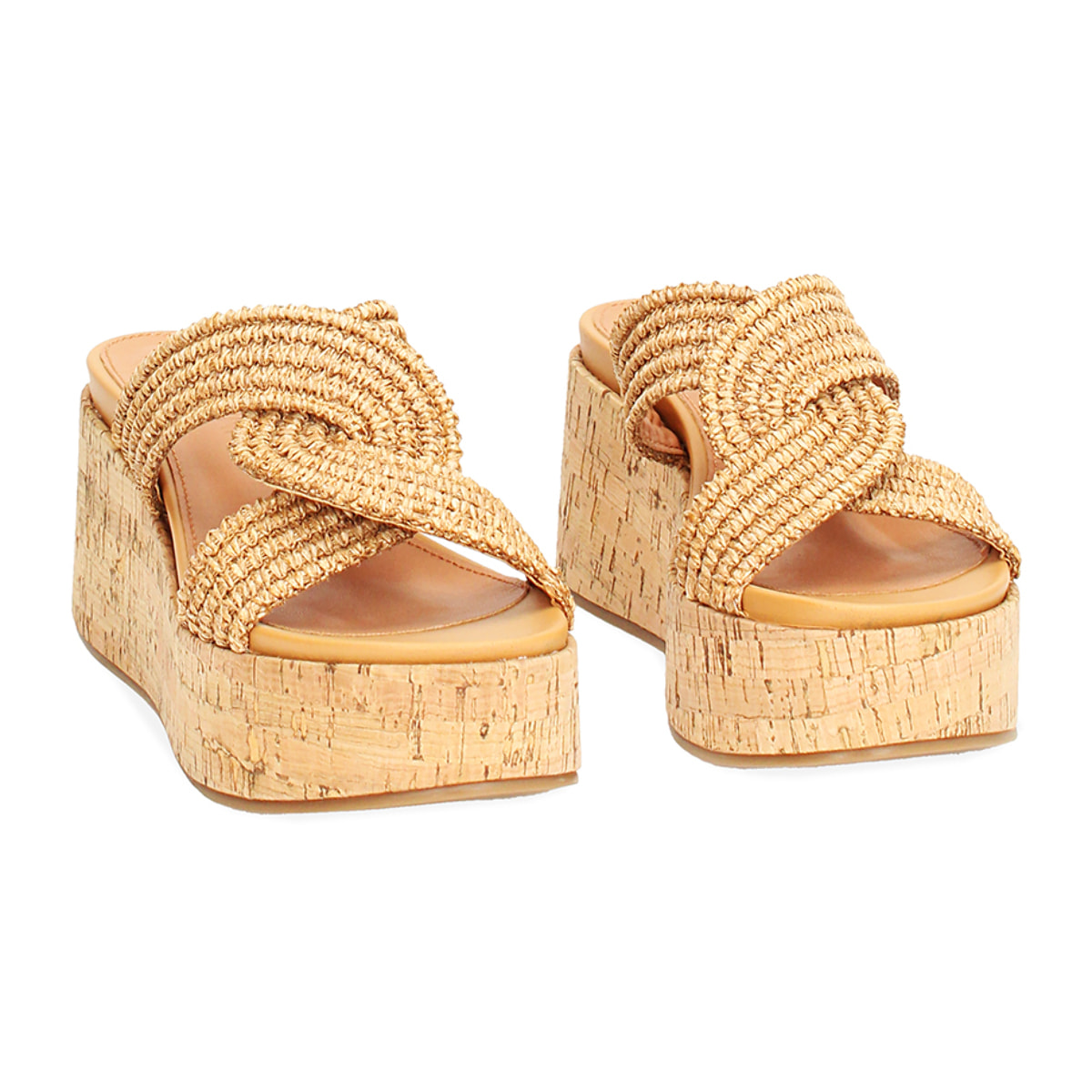 Zeppe donna cognac in raffia