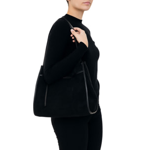 Borsa a spalla da donna Made in Italy - Modello Seraphina Elite - Pelle scamosciata - 35.0 x 35.0 x 16.0 cm