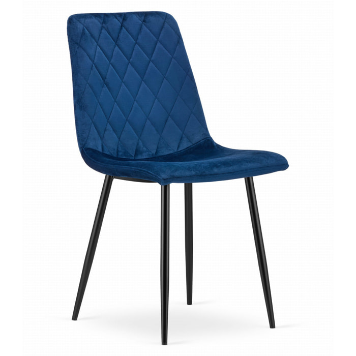 Sedia Turin in velluto blu notte con gambe nere