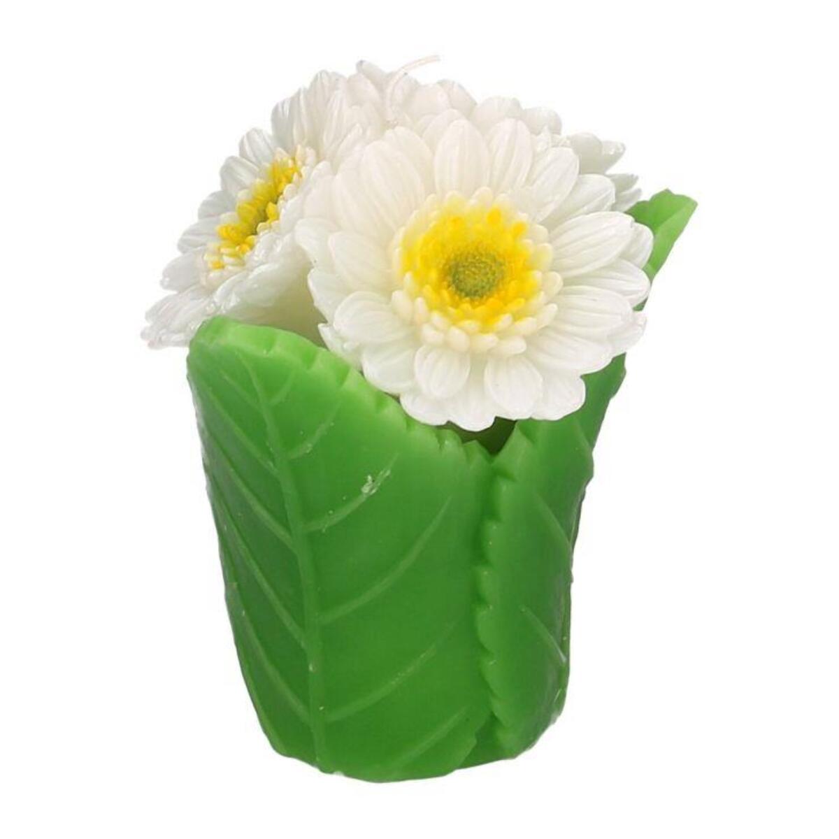 Candela a forma di margherita bianca con vaso cmø10,5h12,5