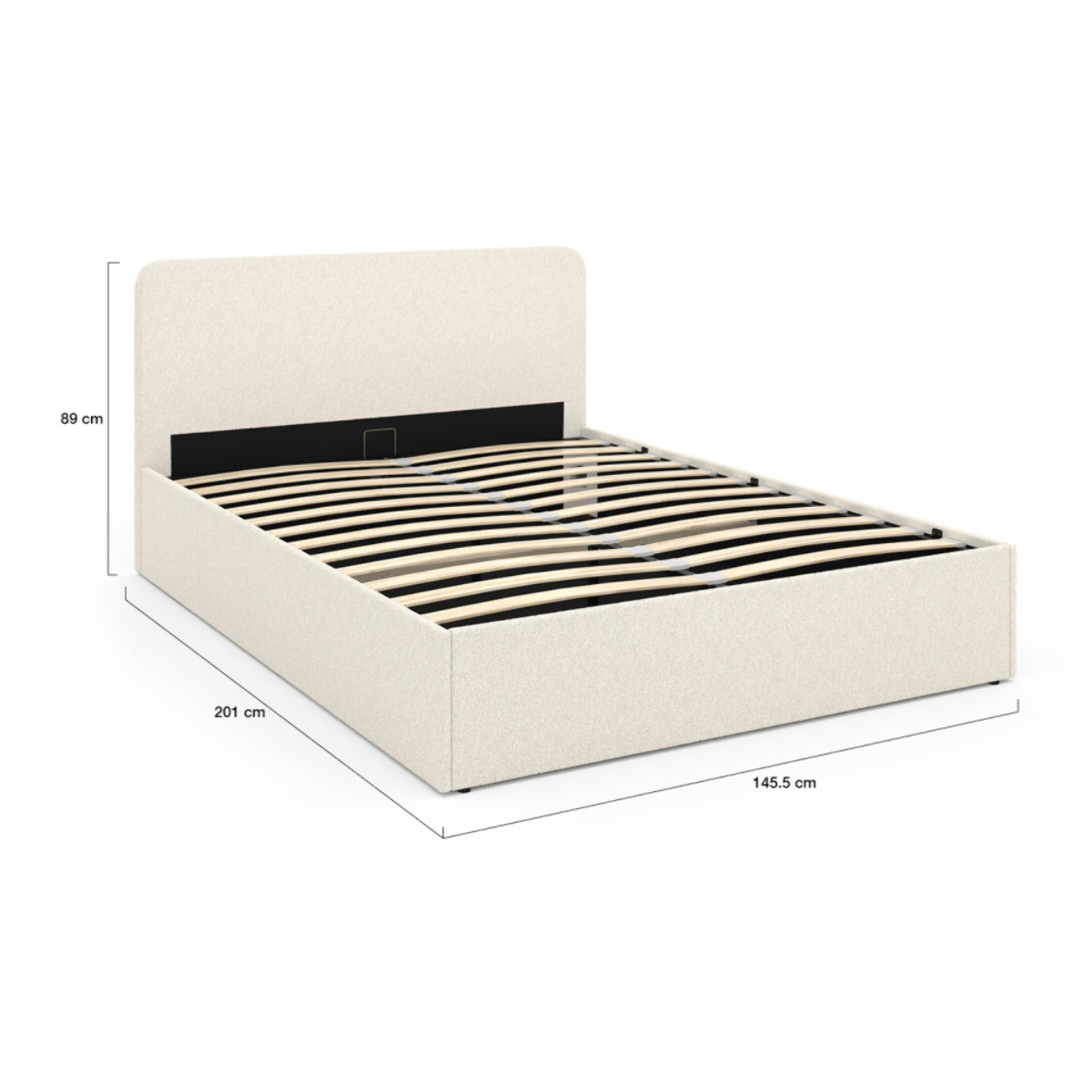 Lit avec tete de lit arrondie Louise - Blanc bouclette