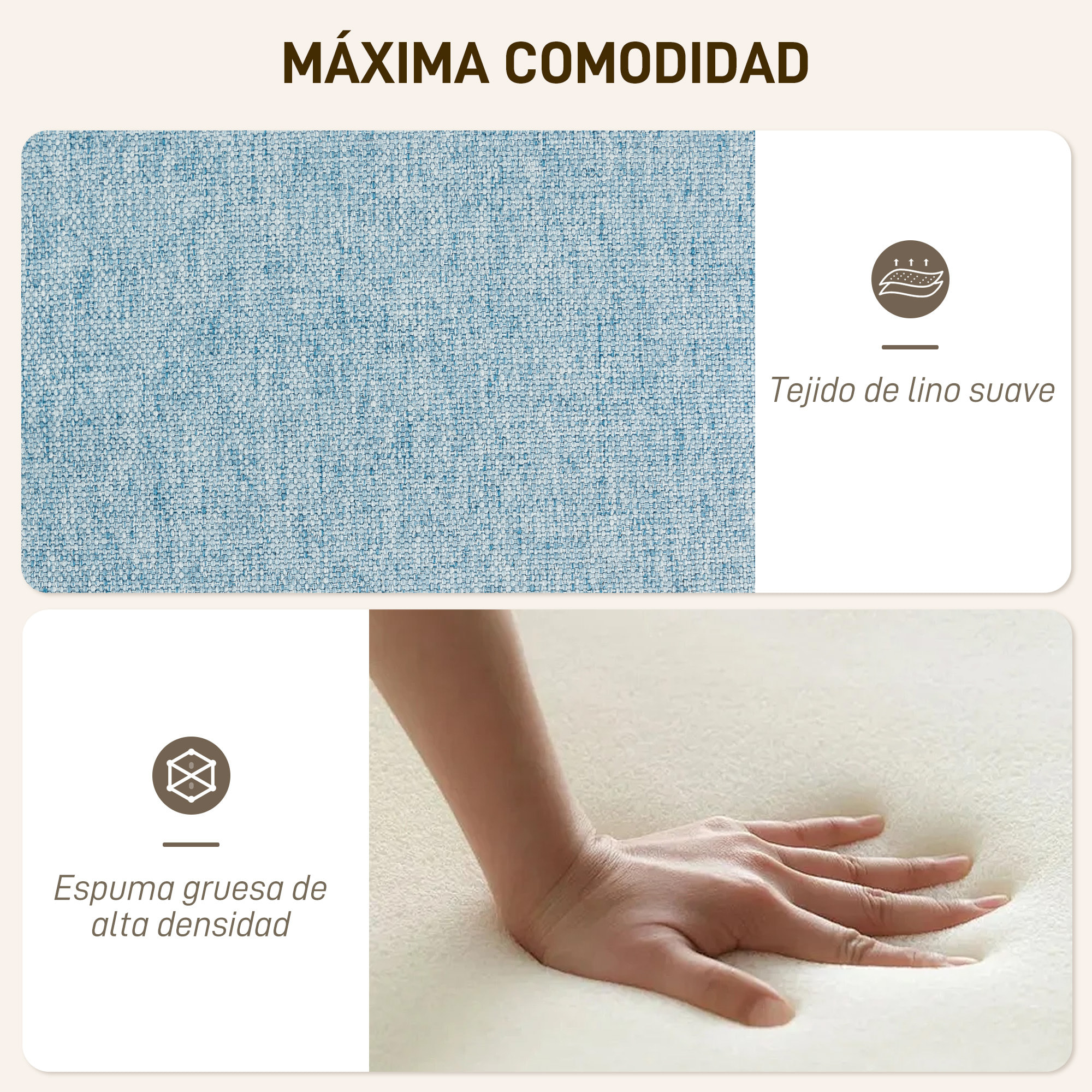 Sillón con Reposapiés Sillón Lectura con Respaldo Alto Capitoné Patas de Madera y Tapizado en Lino Butaca para Salón Dormitorio Oficina Azul Claro