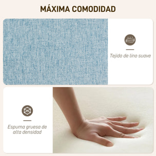 Sillón con Reposapiés Sillón Lectura con Respaldo Alto Capitoné Patas de Madera y Tapizado en Lino Butaca para Salón Dormitorio Oficina Azul Claro