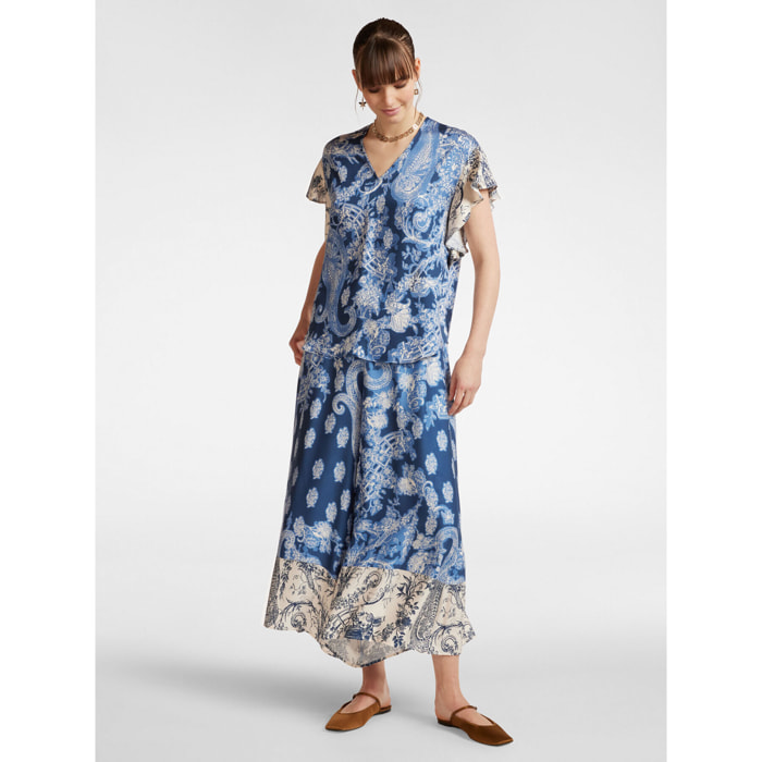 Elena Mirò - Pantalón ancho estampado - Azul