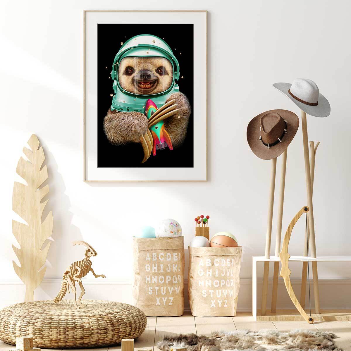 Affiche enfant spacesloth  Affiche sous cadre bois