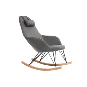 Rocking chair scandinave en tissu gris foncé, métal noir et bois clair JHENE