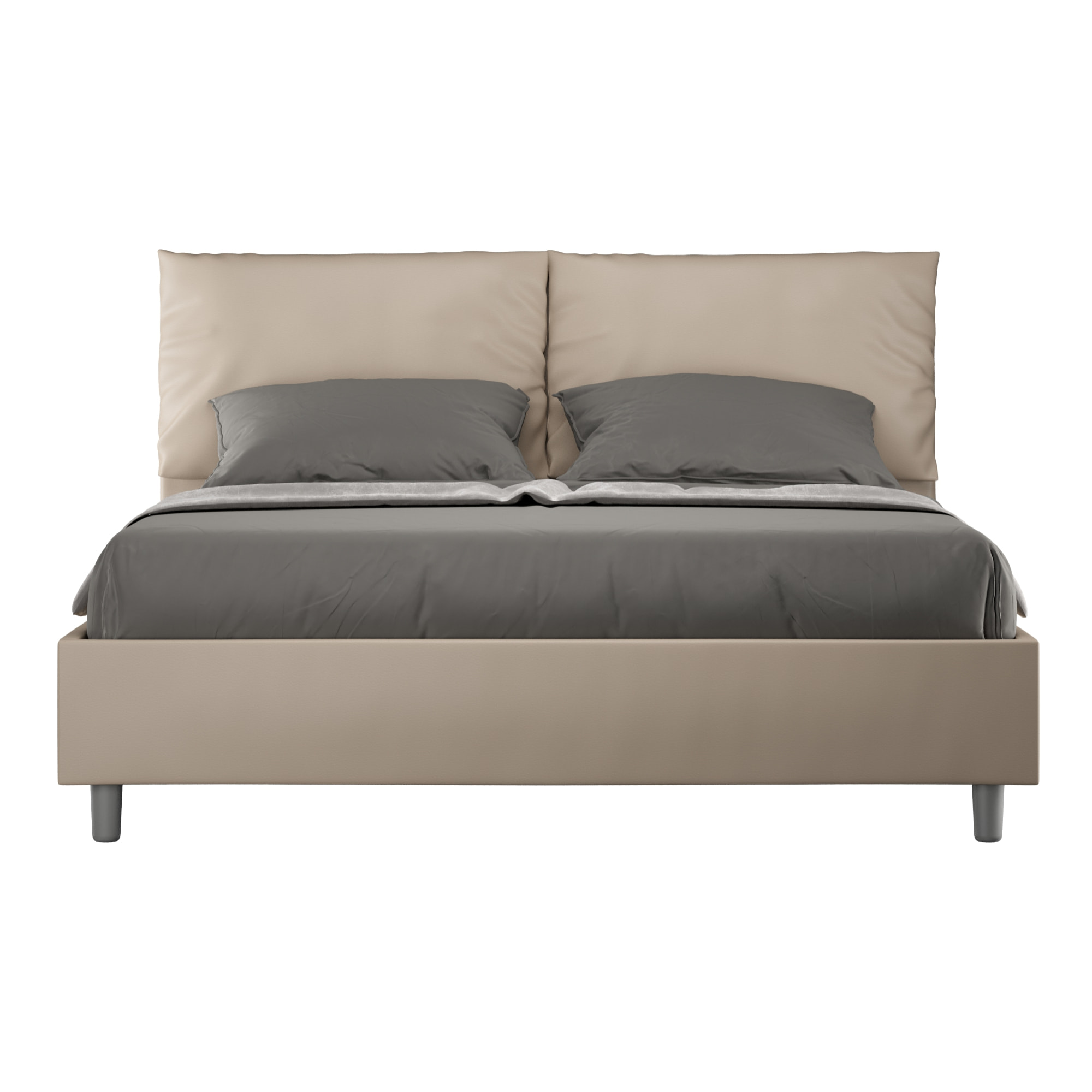 Letto matrimoniale con rete imbottito 160x190 similpelle tortora Antea