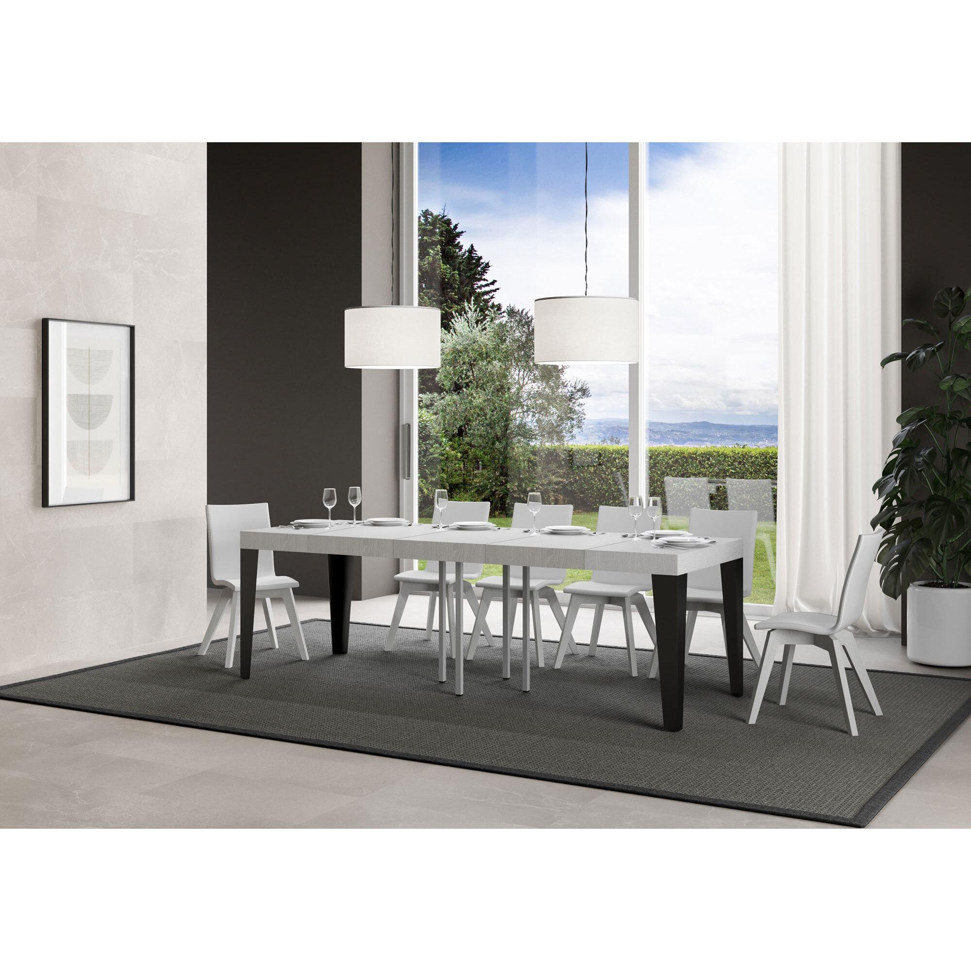 Mesa extensible 90x90/246 cm Flame Premium Fresno Blanco estructura Antracita