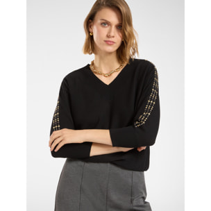 Elena Mirò - Maglia con borchie sulle maniche - Nero