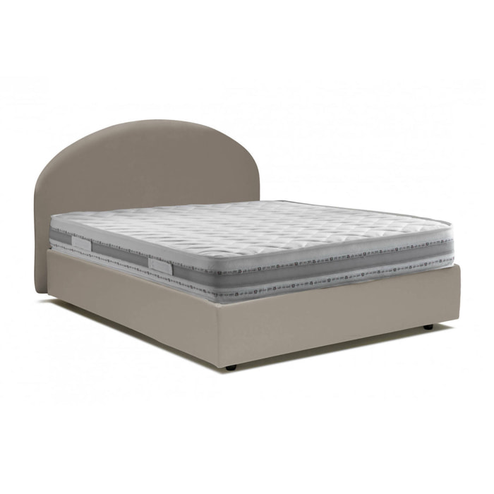 Letto matrimoniale Ayur, Letto contenitore con rivestimento in ecopelle, 100% Made in Italy, Apertura frontale, con materasso Cm 160x200 incluso, Tortora