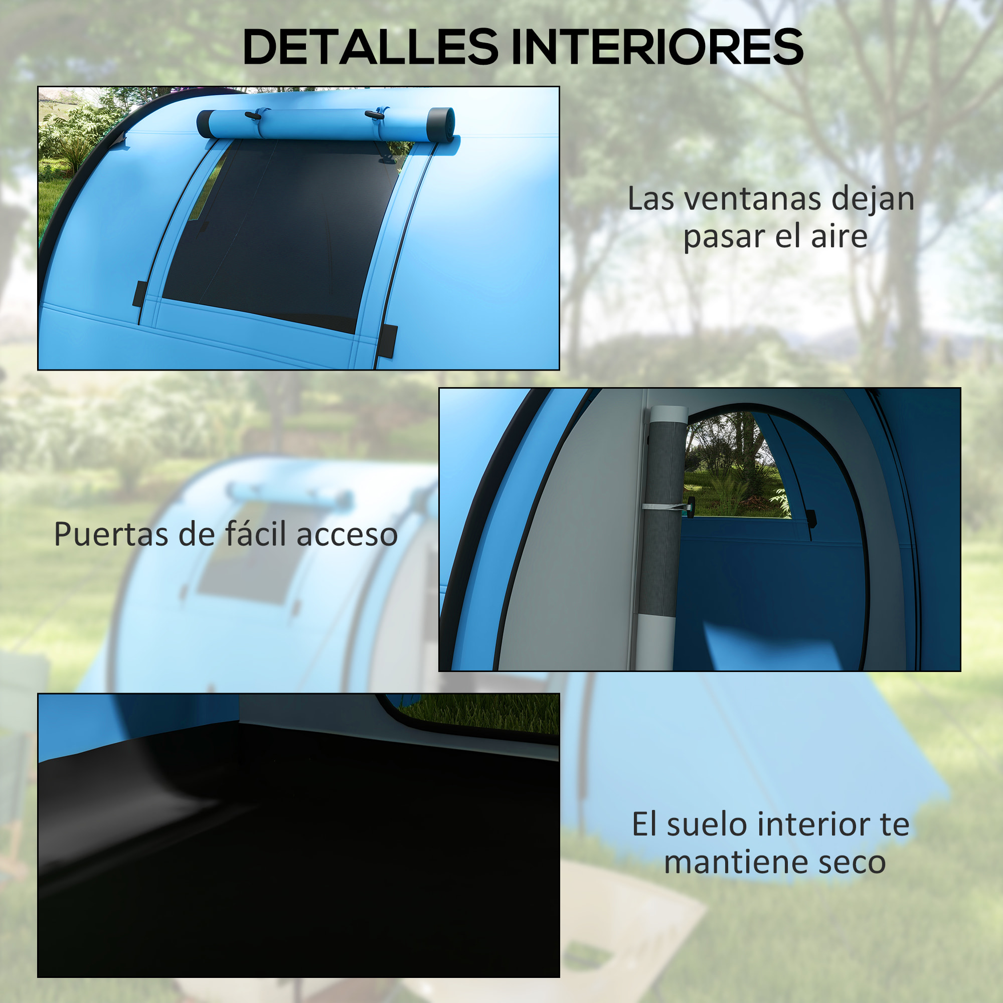 Tienda de Campaña Familiar para 3 Personas Tienda Camping Plegable Ligera con Puertas Ventallas Gancho Bolsa de Transporte Impermeable 3000 mm para Playa Senderismo 470x220x150cm Azul Celeste