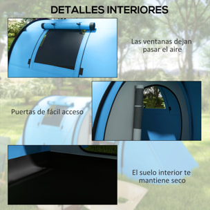 Tienda de Campaña Familiar para 3 Personas Tienda Camping Plegable Ligera con Puertas Ventallas Gancho Bolsa de Transporte Impermeable 3000 mm para Playa Senderismo 470x220x150cm Azul Celeste