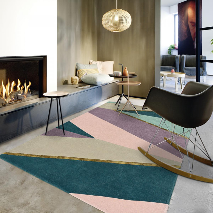 Tapis salon et chambre fait à la main en laine motif géométrique VANI