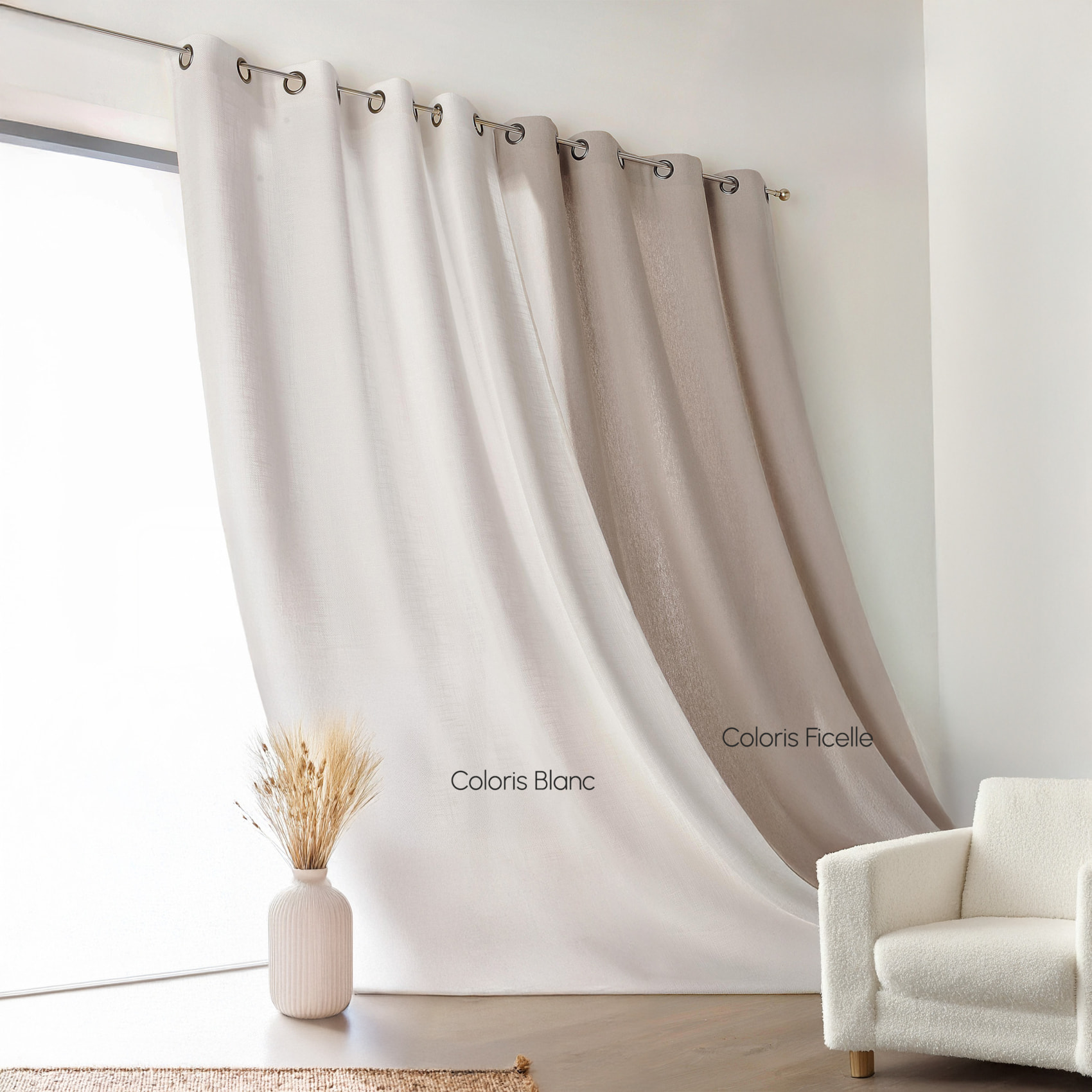 Rideau Uni Campagne Chic Poly-Lin - Blanc