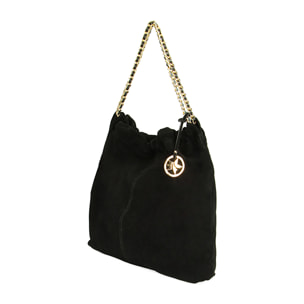 Borsa a spalla nera in camoscio