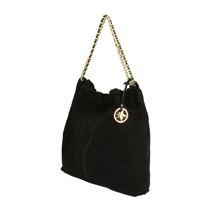 Borsa a spalla nera in camoscio