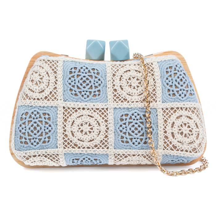 Bonamico Bolso bandolera Mujer. Fabricado en madera natural, algodón y paja trenzada.