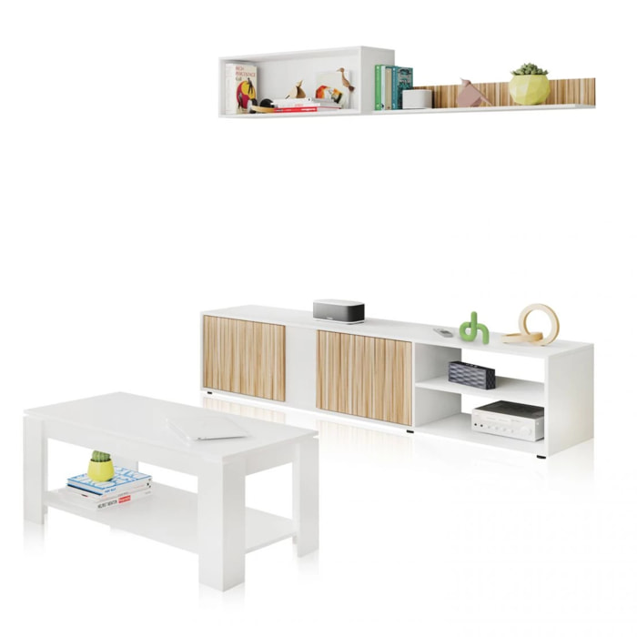 Pack salón con mesa de centro Alix Plus Blanco Artik (Blanco Mate) - Natur