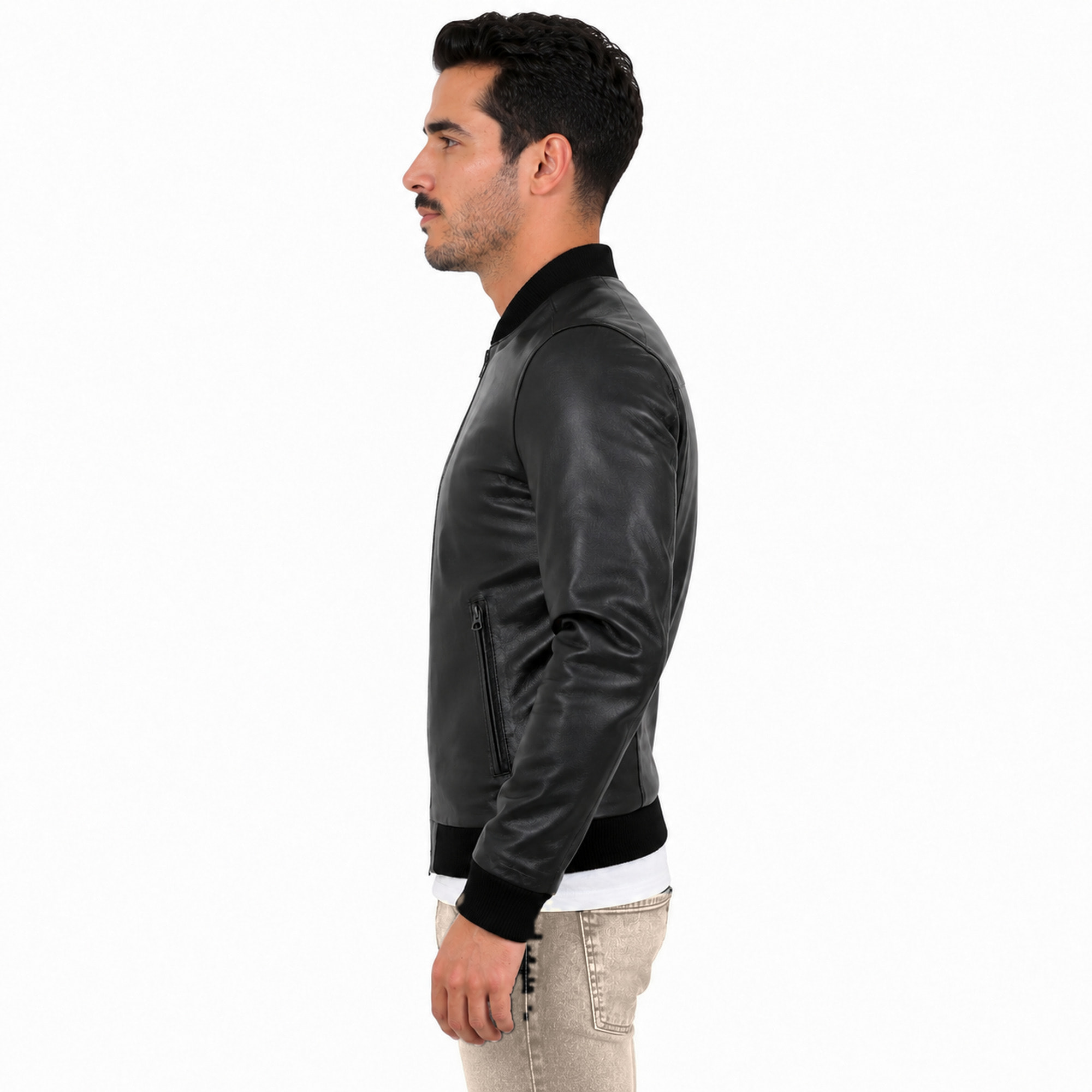Giubbino in vera pelle di vitello Nero-Slim Fit