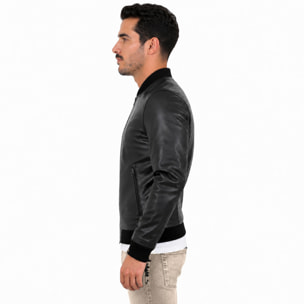 Giubbino in vera pelle di vitello Nero-Slim Fit