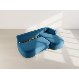 Mahina - canapé d'angle droit 4 places convertible avec coffre en velours côtelé - Bleu