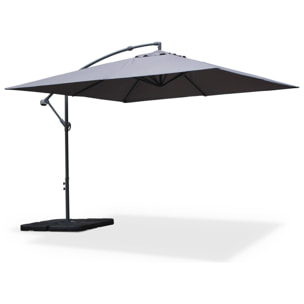 Parasol déporté carré 3x3m - Hardelot 3x3m - Gris - Manivelle anti-retour | Toile déperlante | Facile à utiliser