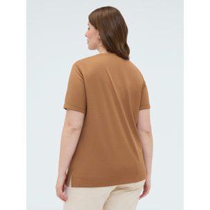 Fiorella Rubino - T-shirt in cotone con ricamo floreale - Marrone