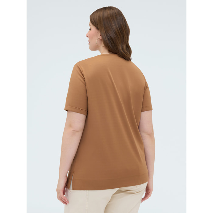 Fiorella Rubino - T-shirt in cotone con ricamo floreale - Marrone