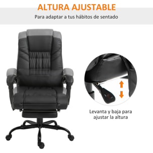 Silla de Oficina con Masaje Vibratorio de 6 Puntos Silla de Escritorio Giratoria con Respaldo Alto Reclinable Altura Ajustable Reposapiés y Mando a Distancia Negro
