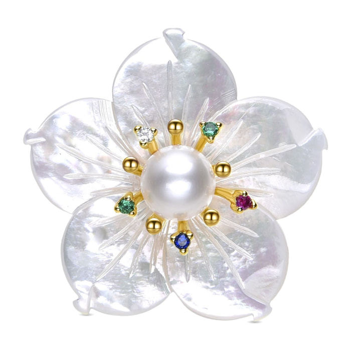Broche con Madreperla Blanca acabados en oro amarillo de 18K