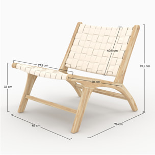 Fauteuil Kuna en teck et cuir tressé blanc